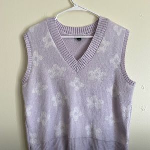 Purple with white flowers v neck sweater vest